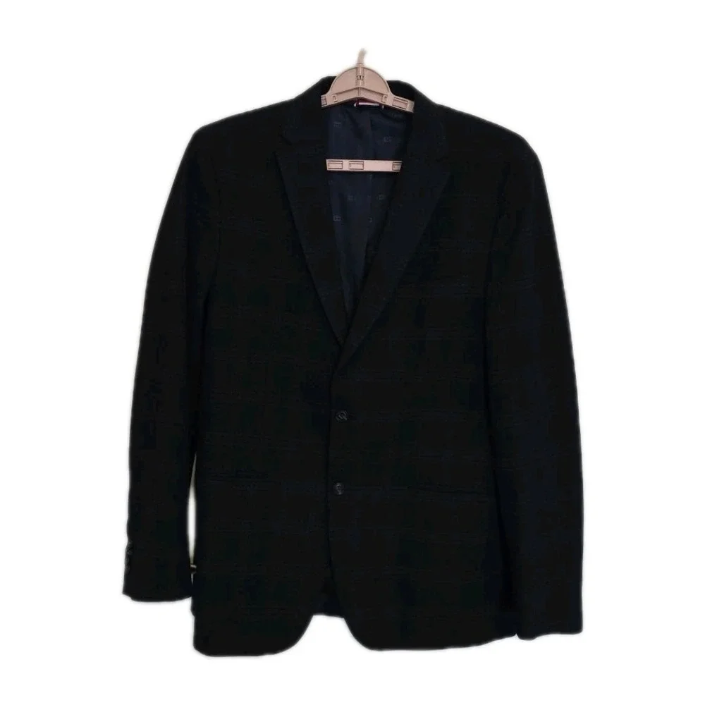 Tommy Hilfiger Men's Sport Coat Blazer Jacket Navy Blue Plaid 42L‎ STRETCH